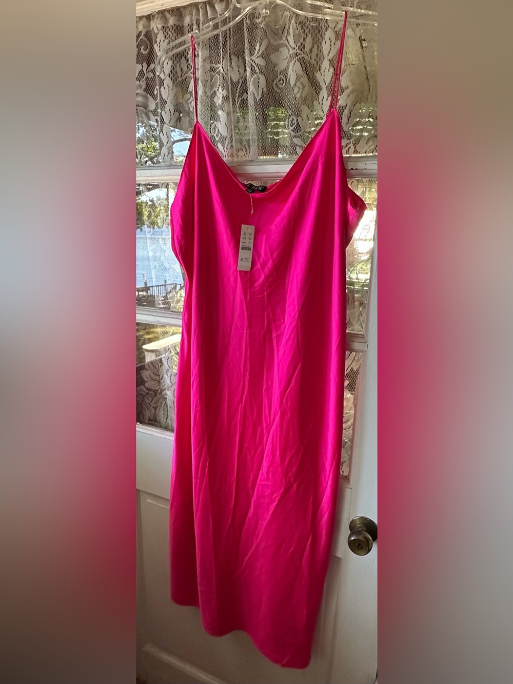 J. Crew Hot Pink Satin Slip Dress